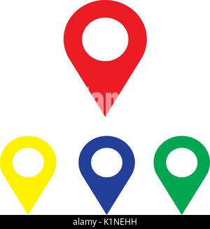 Location red yellow blue green icon vector. Pin sign Isolated on white background. Navigation map, gps, direction, place, compass, contact, search Stock Vector