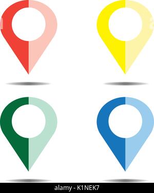 Location red yellow blue green icon vector. Pin sign Isolated on white background. Navigation map, gps, direction, place, compass, contact, search Stock Vector