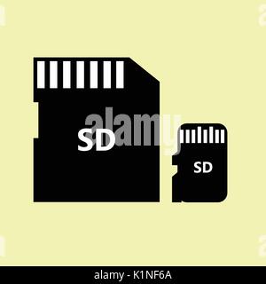 Vector Icon SD card and micro SD card isolated on green background. black silhouette. EPS10 Stock Vector