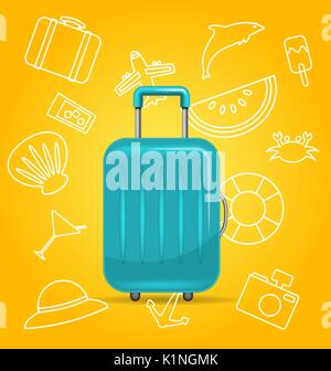 Realistic Polycarbonate Suitcase, Baggage for Tourism, on Yellow Background Stock Vector