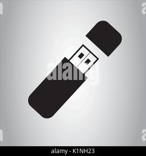 Black usb flash drive icon with cover, vector isolated on gray background. Connectors and sockets for PC and mobile devices. Stock Vector