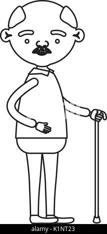 sketch silhouette of full body elderly man in walking stick Stock Vector
