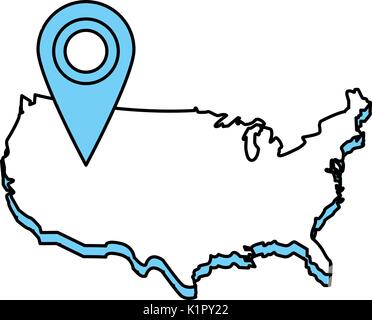 Flat line monocromatic USA  map over white background vector illustration Stock Vector
