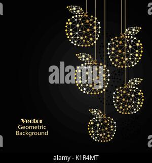 Gold apples made of connected lines and dots. Stock Vector