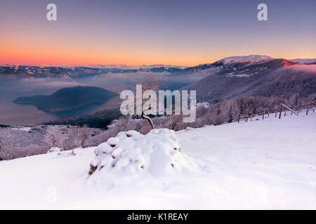 Montisola and Iseo lake, view from Colmi of Sulzano, province of Brescia, Italy Stock Photo