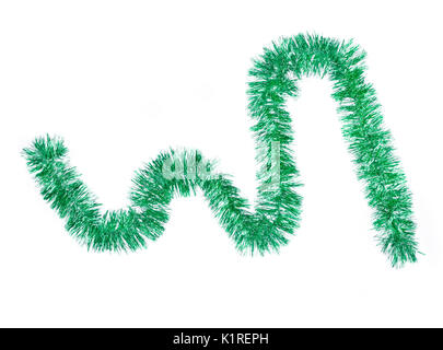 Green color garland isolated on white background. Christmas decorations. Stock Photo