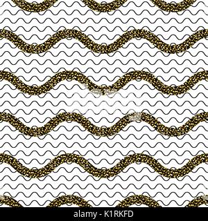 Zigzag wave lines with gold glitter seamless vector pattern. Stock Vector