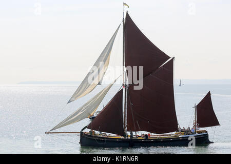 Southend-on-Sea, UK. 27th Aug, 2017. The 54th Annual Southend Pier Barge match. The barges sail round a course in the Thames Estuary, starting and finishing at the pier head. The barges will be mostly sailing between West Leigh Middle buoy to the West, and South Shoebury buoy to the East. The barges race in up to 3 separate classes. Penelope Barritt/Alamy Live News Stock Photo