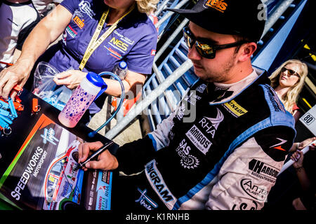 Corby, Northamptonshire, UK. 27th August, 2017. BTCC driver Tom Ingram and Speedworks Motorsport during autograph session of the Dunlop MSA British Touring Car Championship at Rockingham Motor Speedway (Photo by Gergo Toth / Alamy Live News) Stock Photo