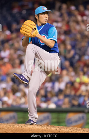 August 25, 2017: Chicago Cubs relief pitcher Koji Uehara (19) in action during the MLB game between the Chicago Cubs and Philadelphia Phillies at Citizens Bank Park in Philadelphia, Pennsylvania. Christopher Szagola/CSM Stock Photo