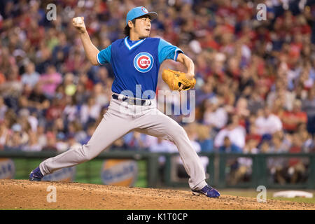 August 25, 2017: Chicago Cubs relief pitcher Koji Uehara (19) in action during the MLB game between the Chicago Cubs and Philadelphia Phillies at Citizens Bank Park in Philadelphia, Pennsylvania. Christopher Szagola/CSM Stock Photo