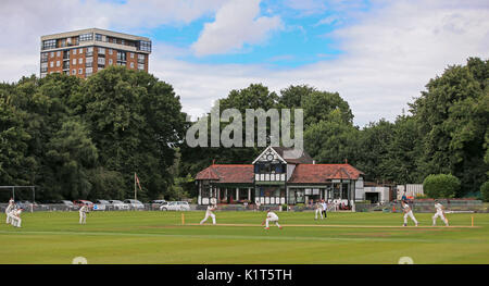 Embargoed to 0001 Monday August 28 Sefton Park Cricket Club play New Brighton Cricket Club at their ground in Liverpool, on Saturday July 29, 2017. Stock Photo