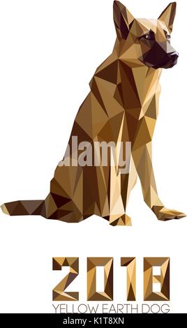 Dog is symbol of New 2018 year, according to Chinese calendar Year Of Yellow Earth Dog. Guard dog German shepherd in polygons style Stock Vector