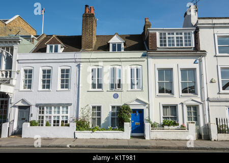 Blue Plaque commemorating Dame Ninette de Valois, the founder of The Royal Ballet, on the Terrace, Barnes, London, SW13, UK. Stock Photo