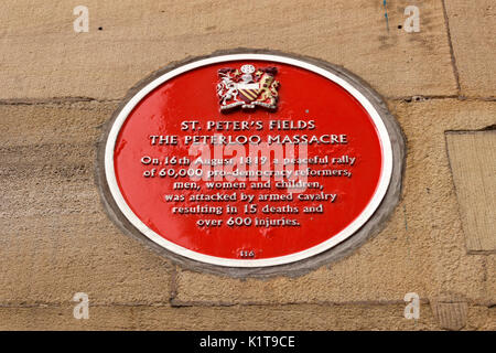 The Peterloo Massacre Red Plaque Stock Photo