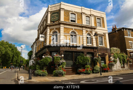 The Bull and Last is an historic pub housed in Hampstead Heath in leafy north west London. Stock Photo