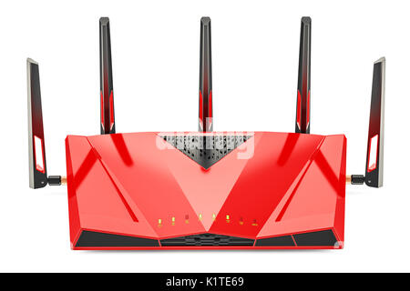 Red wireless internet router, 3D rendering isolated on white background Stock Photo