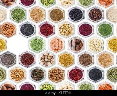 Seamless texture with spices and herbs over white background Stock Photo