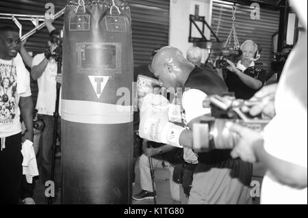 Boxer Floyd Mayweather Jr. trains front media Mayweather Boxing Gym April 24,2012 Las Vegas,Nevada. Stock Photo