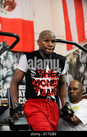 Boxer Floyd Mayweather Jr. trains front media Mayweather Boxing Gym April 24,2012 Las Vegas,Nevada. Stock Photo