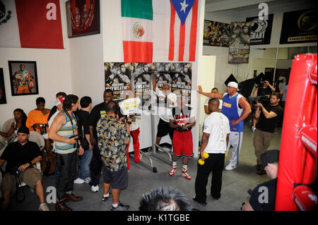 Boxer Floyd Mayweather Jr. trains front media Mayweather Boxing Gym April 24,2012 Las Vegas,Nevada. Stock Photo