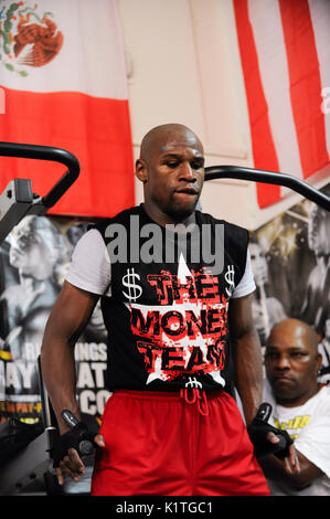 Boxer Floyd Mayweather Jr. trains front media Mayweather Boxing Gym April 24,2012 Las Vegas,Nevada. Stock Photo