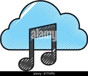 cloud computing with music note isolated icon Stock Vector