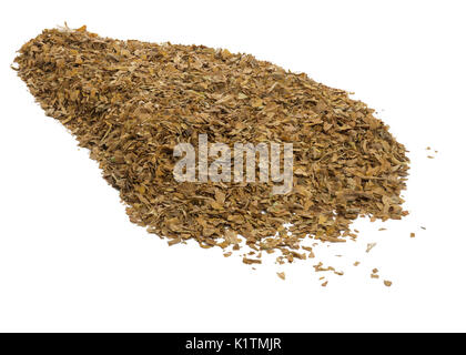 close up of unprocessed tobacco leaves on a white isolated background Stock  Photo
