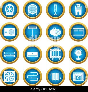 Heating cooling air icons blue circle set Stock Vector
