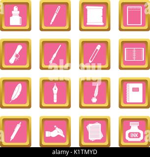 Writing icons pink Stock Vector