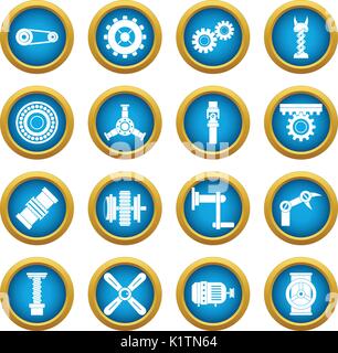 Techno mechanisms kit icons blue circle set Stock Vector