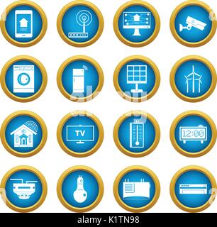 Smart home house icons blue circle set Stock Vector