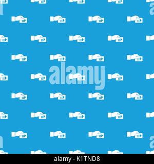 Hand with parking ticket pattern seamless blue Stock Vector