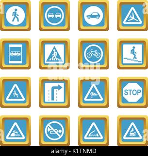 Road Sign Set icons azure Stock Vector