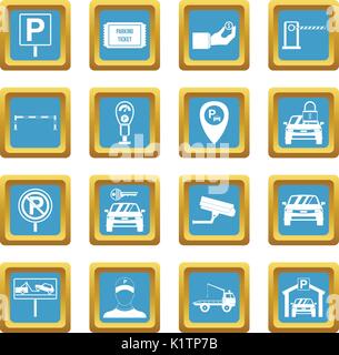 Parking set icons azure Stock Vector