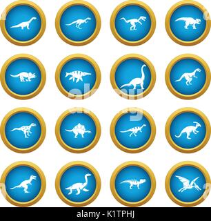 Dinosaur icons blue circle set Stock Vector
