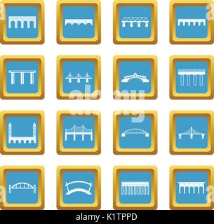 Bridge set icons azure Stock Vector