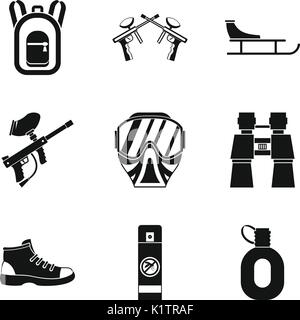 Paintball gun icons set, simple style Stock Vector