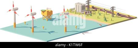 Vector low poly wind turbines power plant Stock Vector