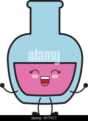 kawaii chemical flask icon over white background vector illustration Stock Vector