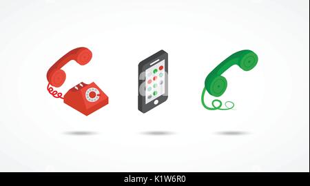 Telephone isometric icons 3d colorful illustration Stock Vector