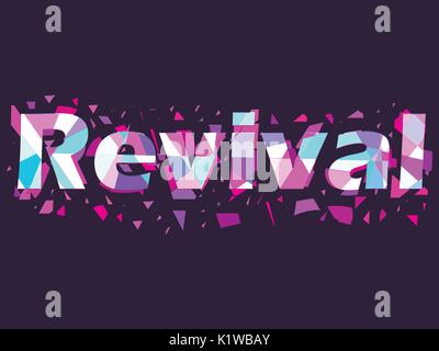 Revival, text with flying triangles. Interference, glitch art. Vector illustration Stock Vector