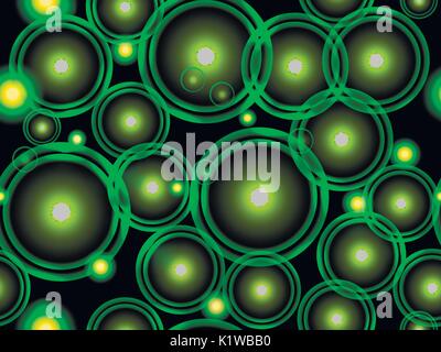 Glowing transparent circles seamless pattern. Bright spheres of green color. Vector illustration Stock Vector