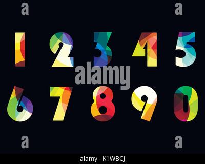 Bright numbers from zero to 9. Vector illustration. Stock Vector