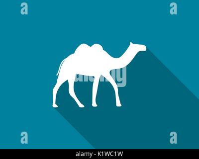 Camel with a long shadow. Camel with two humps icon. Vector illustration Stock Vector