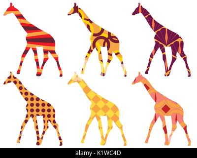 Giraffe pattern. Giraffe in ethnic style. Set of giraffes. Vector. Stock Vector