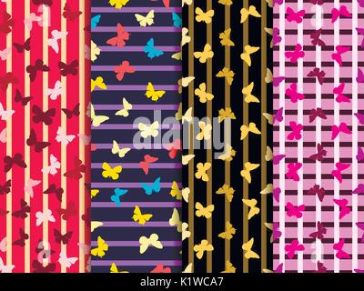 Seamless stripe pattern with butterflies. Summer background for clothes and interior. Vector illustration Stock Vector