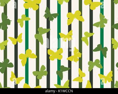 Seamless stripe pattern with butterflies. Summer background for clothes and interior. Vector illustration Stock Vector