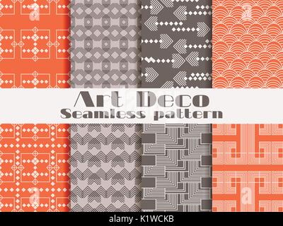 Art deco seamless pattern. Set retro backgrounds. Style 1920's, 1930's. Vector illustration Stock Vector