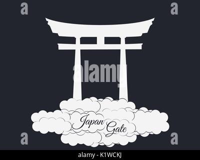 Japan gate isolated on black background, torii gate, japanese gate. Torii gate in the clouds. Symbol Japan. Stock Vector
